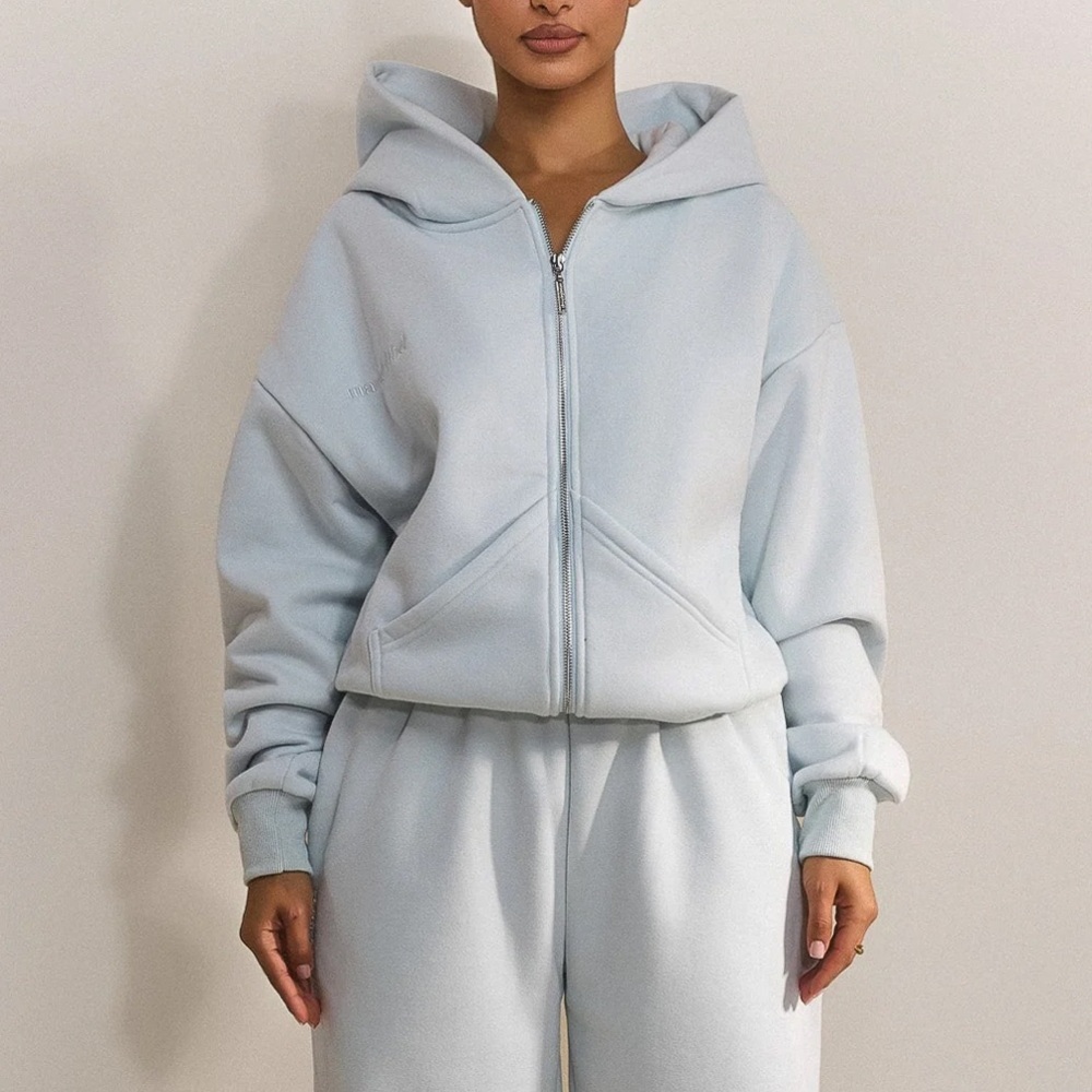 Mars the label classic zip sweatshirt hoodie in baby blue